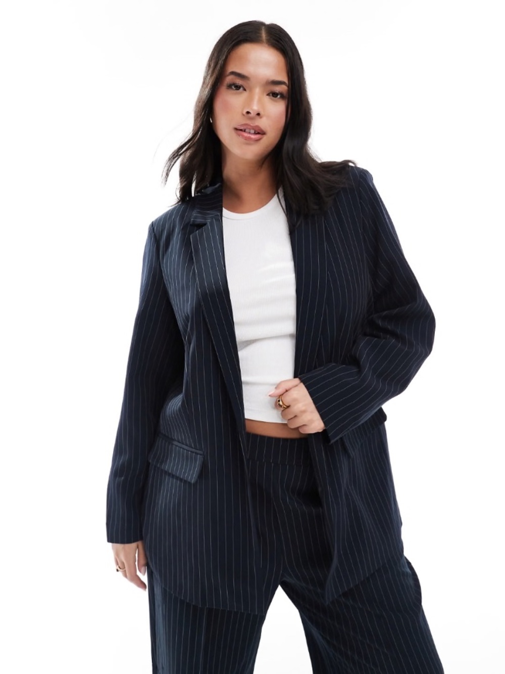 NEW-PIECES Tailored Pinstripe Blazer | Navy | Office Workwear